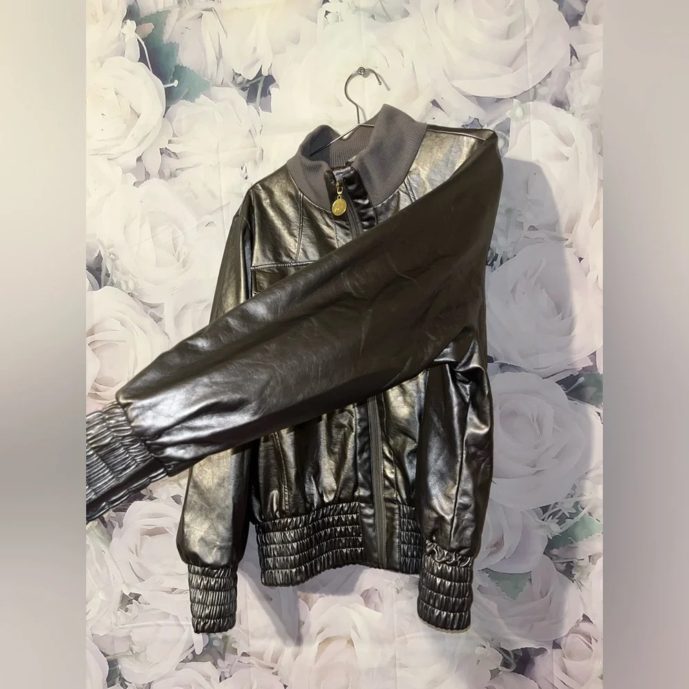 Vintage Rocawear Metallic Gold Jacket Faux Leather Y2K Bomber Women’s Size 1X - Picture 4 of 8